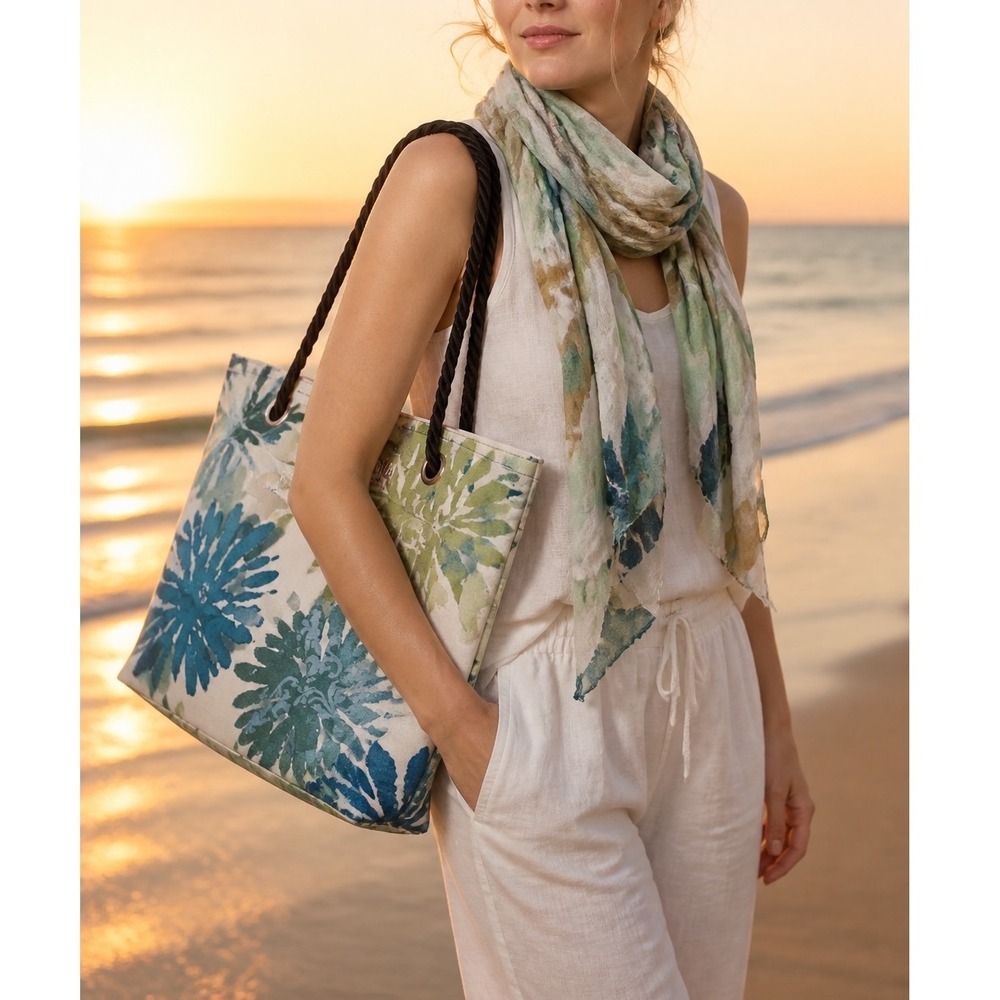 Dolcezza Simply Art "Beach Curry' Abstract Print Bag & Matching Scarf Set